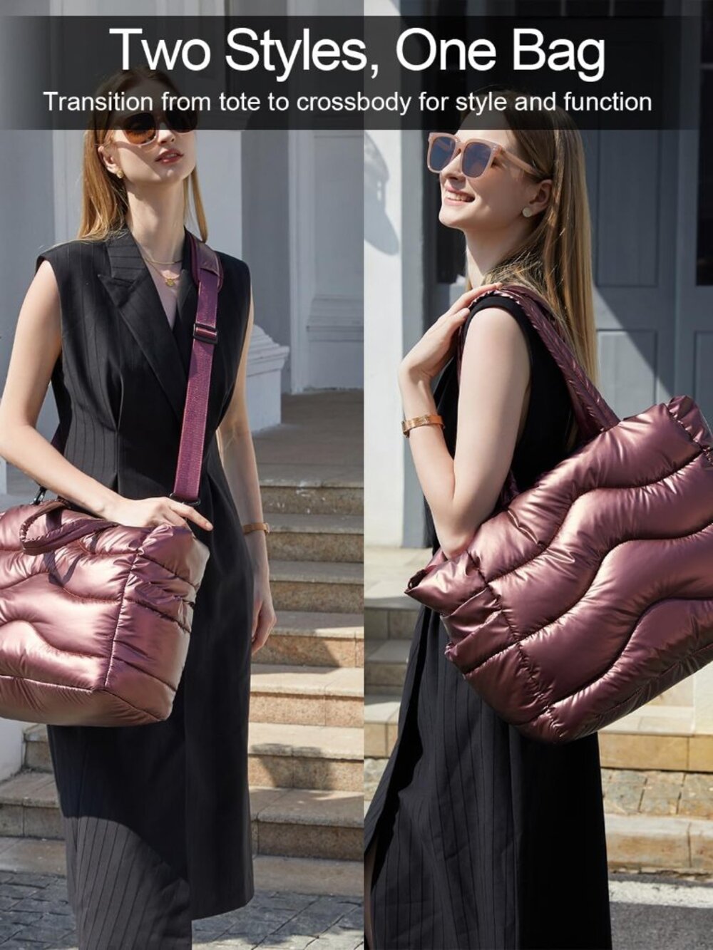 Quilted Puffer Tote Bag for Women- Stylish Multi-Way Carrying Shoulder Bag with - Picture 7 of 7